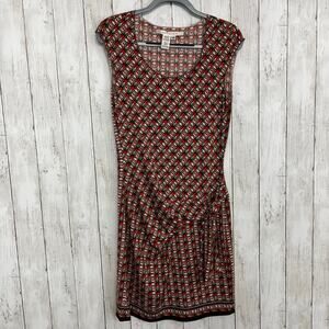 Max Studio Cap Sleeve Geometric Gathered Lightweight Dressy Knee Length Dress